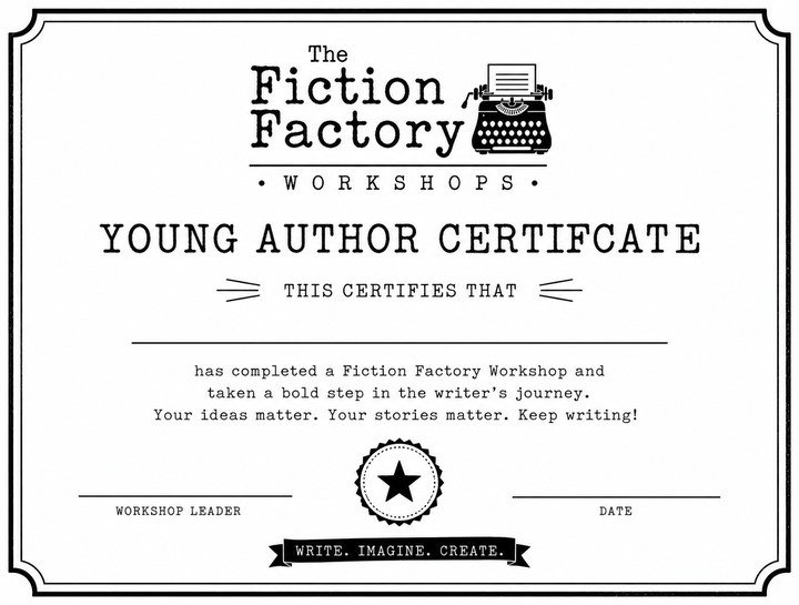 The Young Author Certificate awarded to every workshop participant